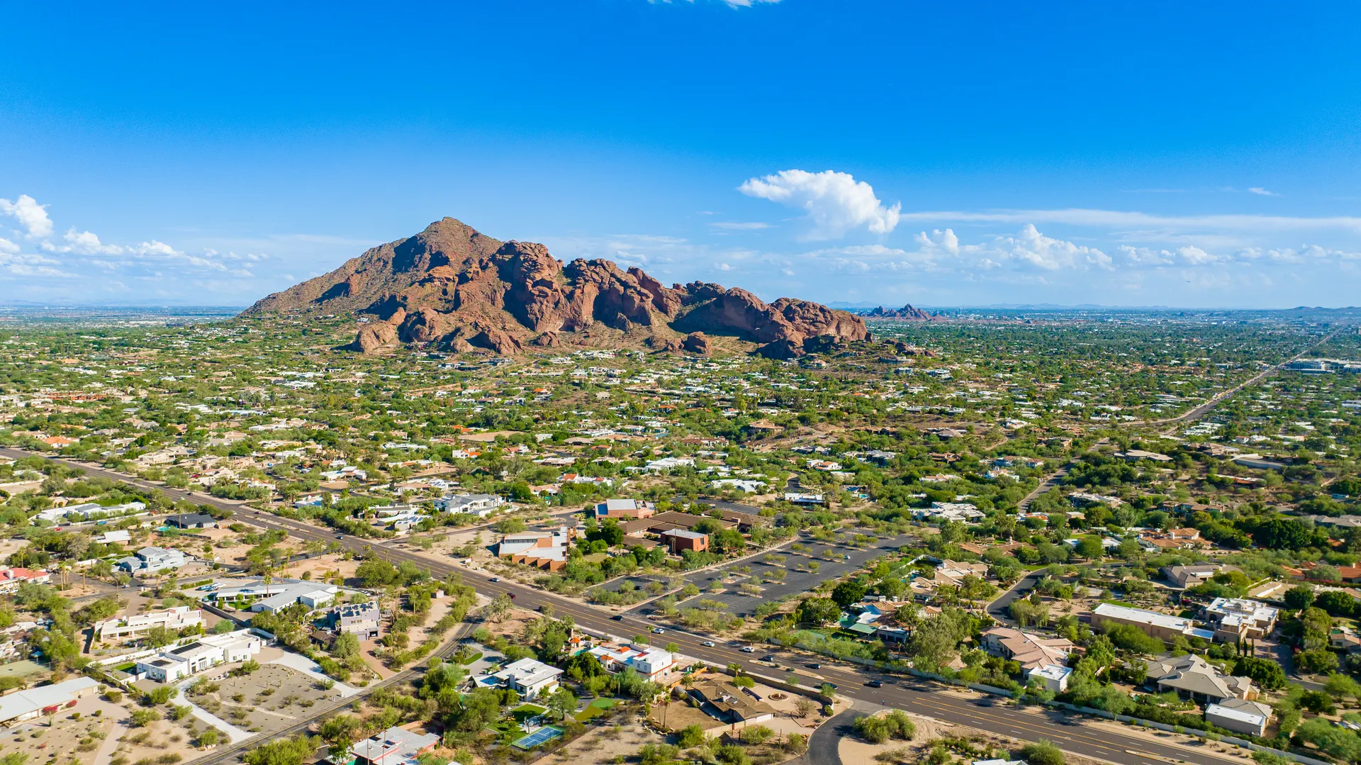 Camelback Mountain rising over the Phoenix and Scottsdale luxury corridor