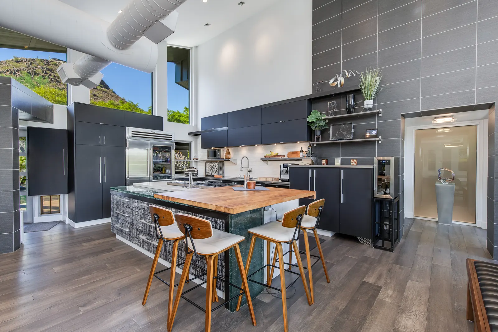 Modern kitchen with mountain views in a Phoenix luxury home