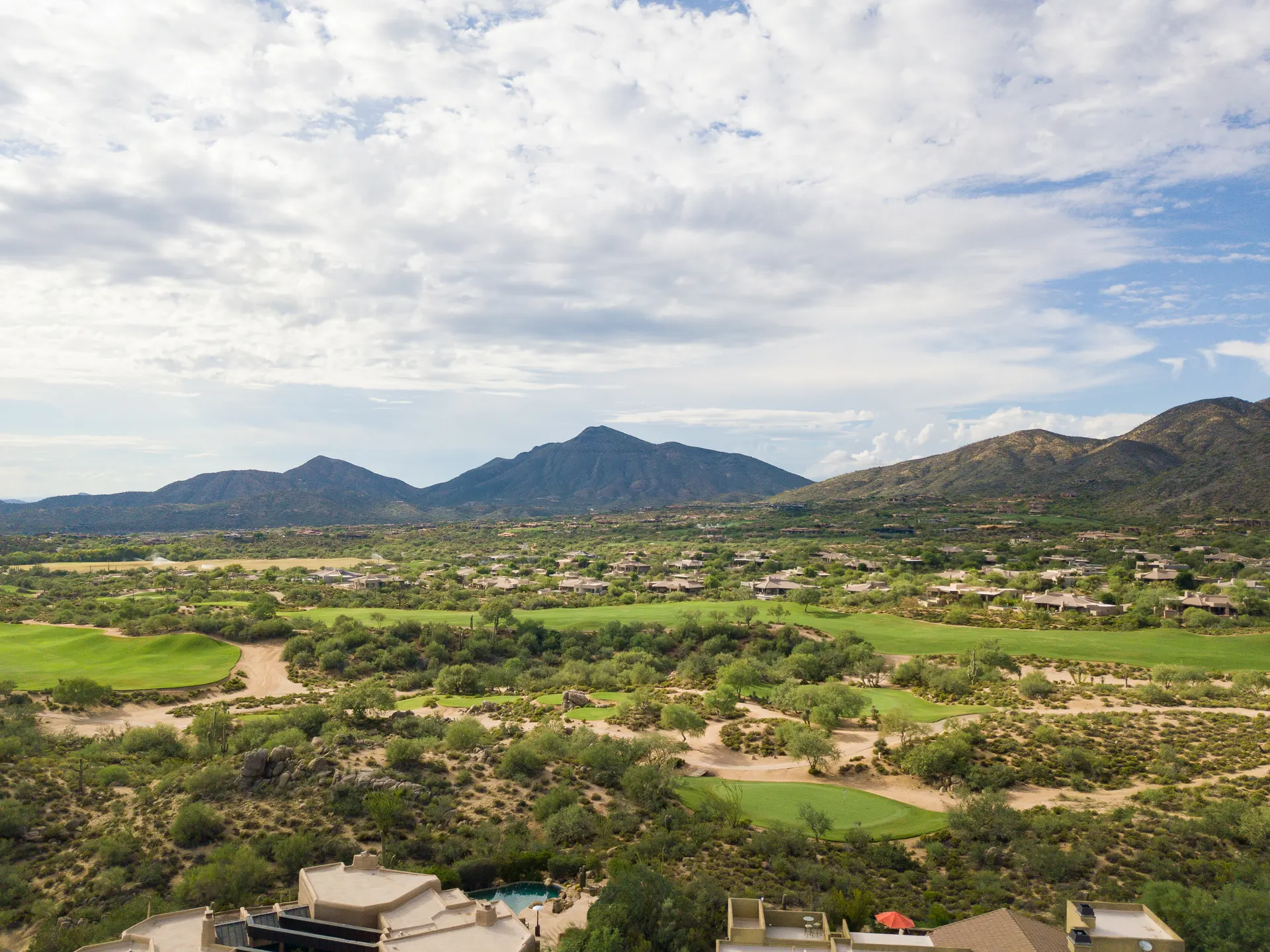 Aerial view of a desert golf course in Scottsdale